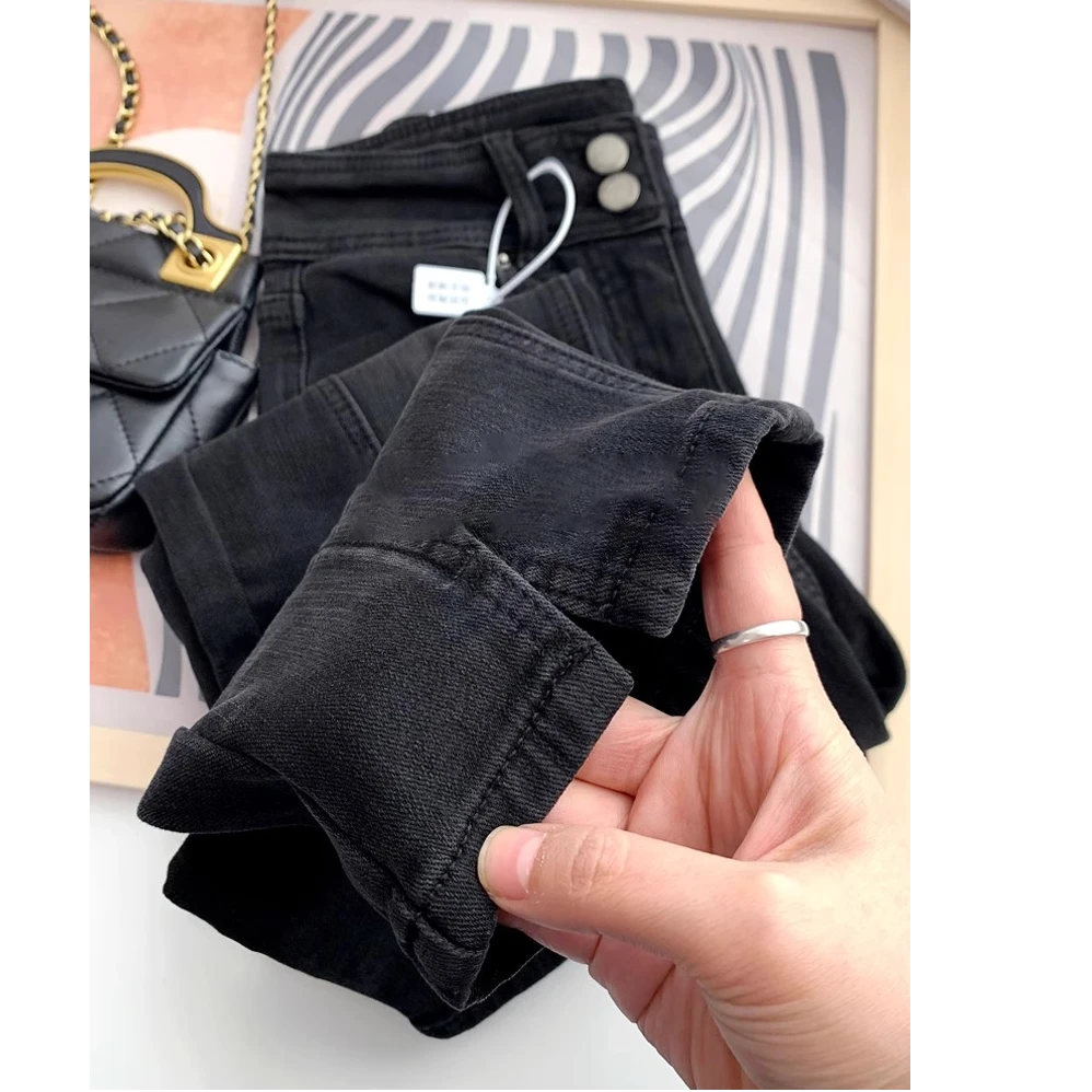 【六七清货专属】早秋大码高腰显瘦小脚裤黑色直筒烟管裤牛仔裤