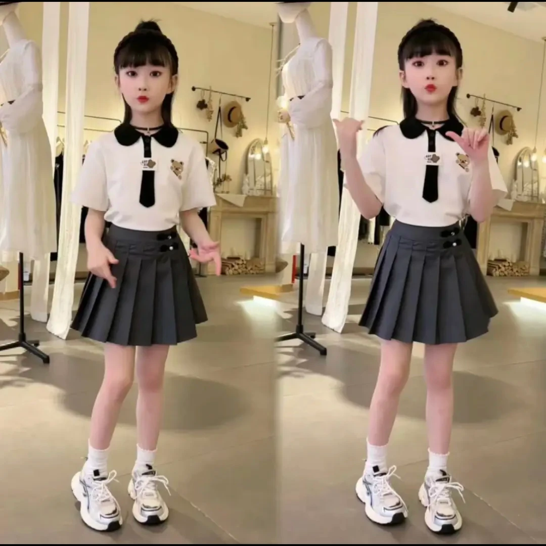 女童夏装套装童装新款洋气儿童幼儿短袖jk中大童8-女童短袖套装夏