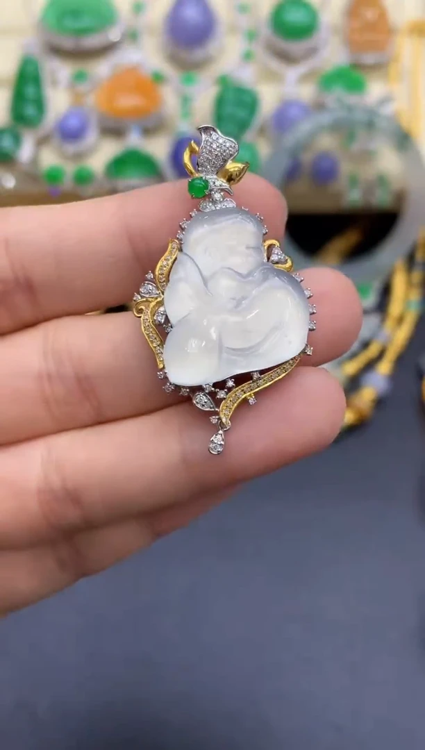 颈饰18K金镶嵌翡翠382-中国好珍宝