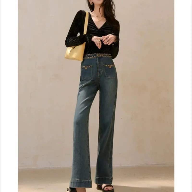 子芸定制【加州辣妹】百搭复古潮流秋季设计师牛仔裤JJQ4NZK5222