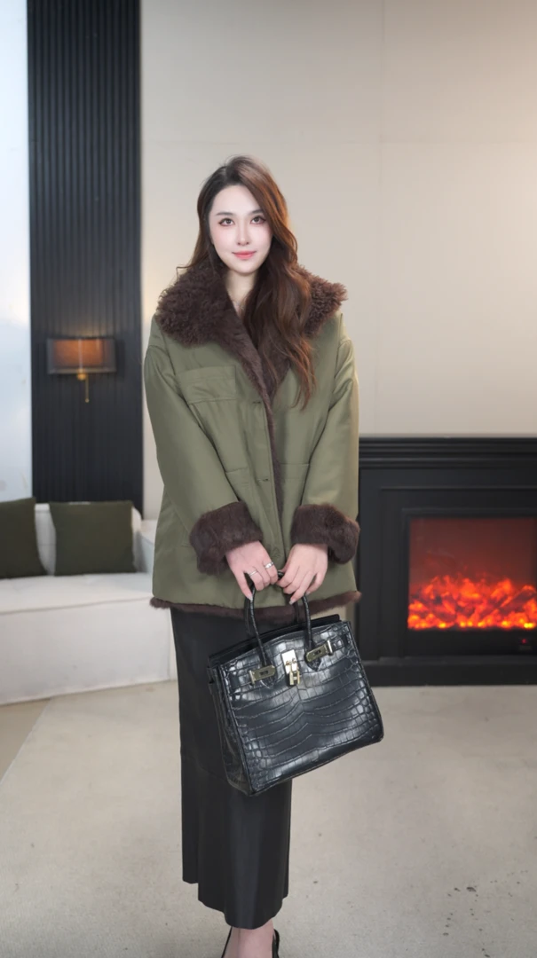 【小颖主推】派克服女短款翻毛领一衣2穿冬季毛毛外套大衣时尚百搭