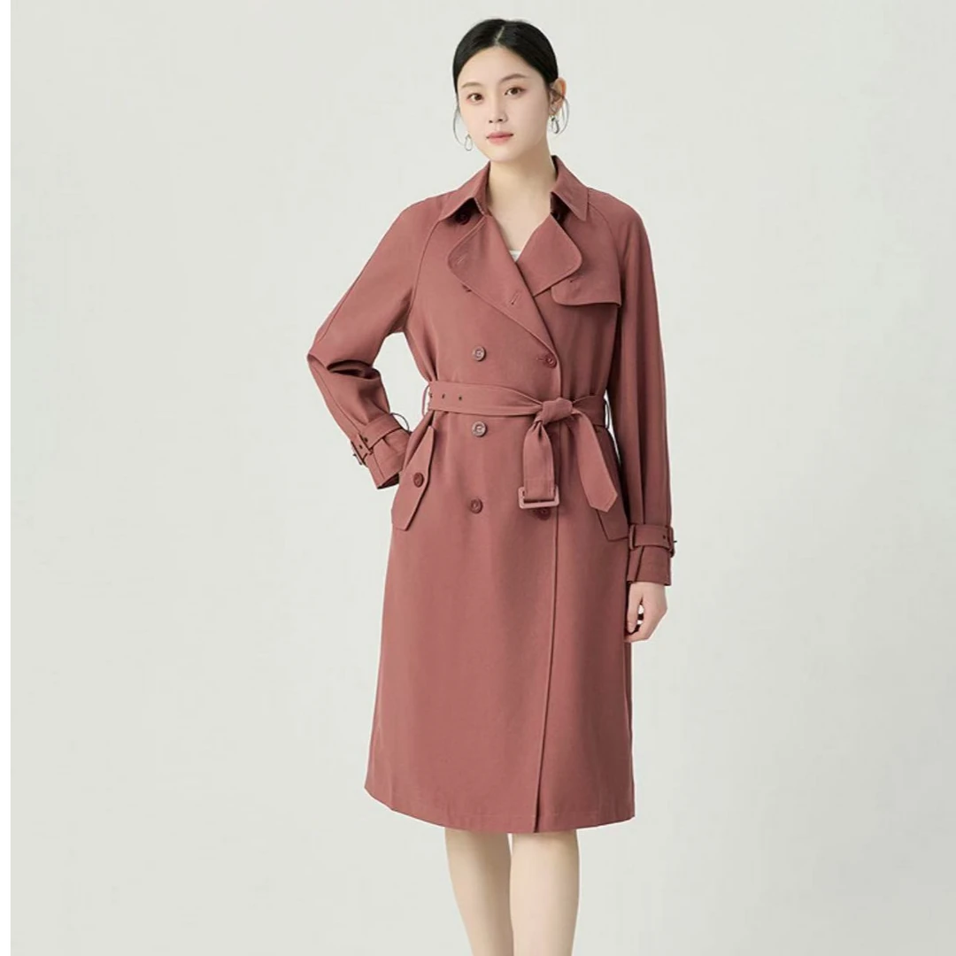 GIRDEAR/哥弟  1400164 百搭经典时尚休闲长款宽松双排扣腰带风衣