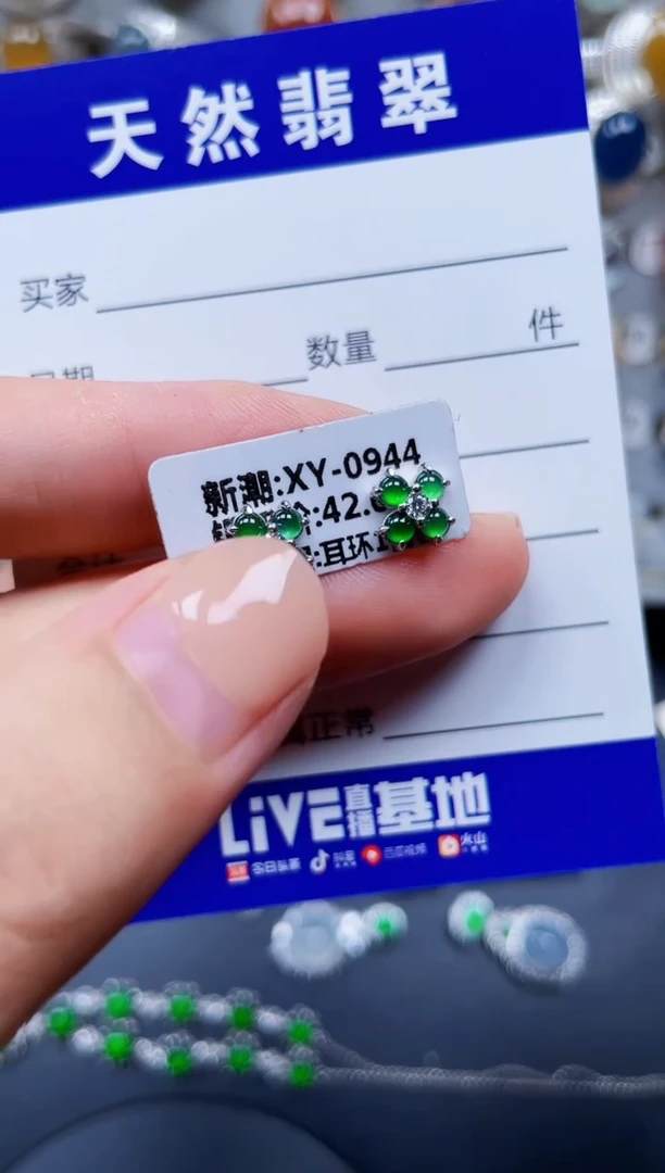 银S925镶嵌翡翠耳饰67