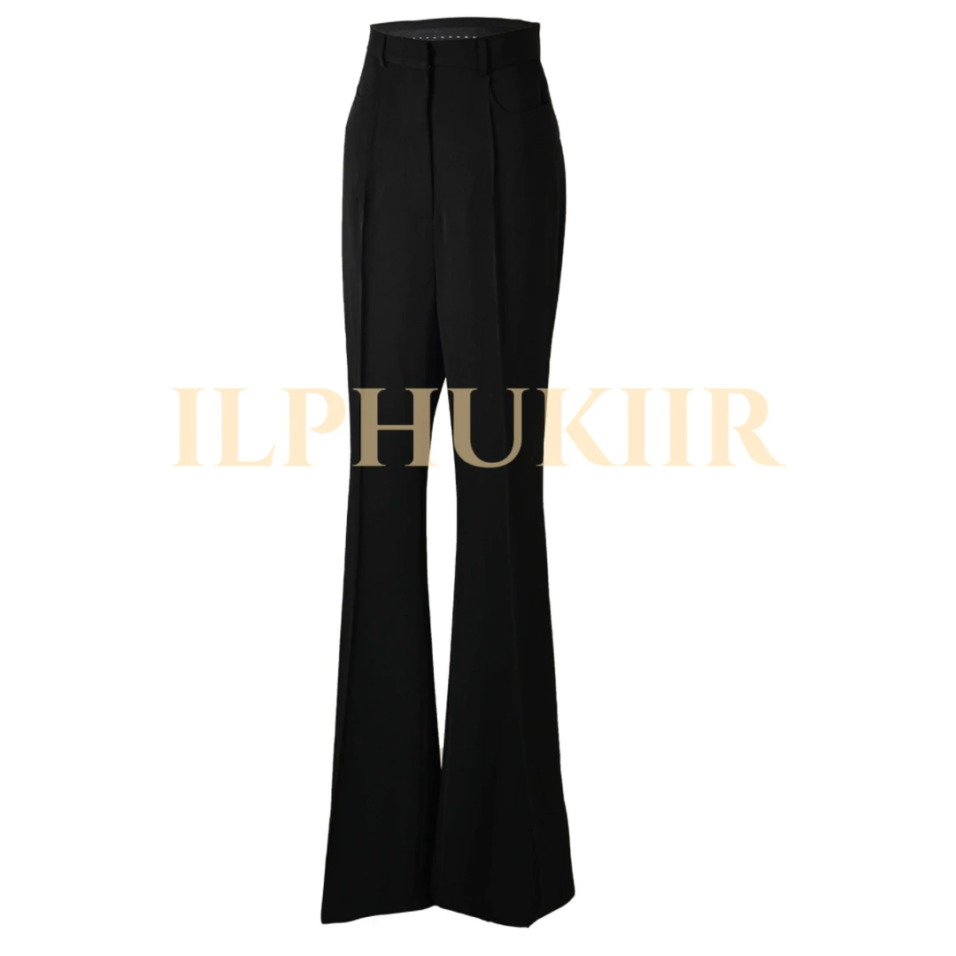 ILPHUKIIR【视觉180】夏季超薄高定立裁高腰显瘦修身黑色百搭微喇裤