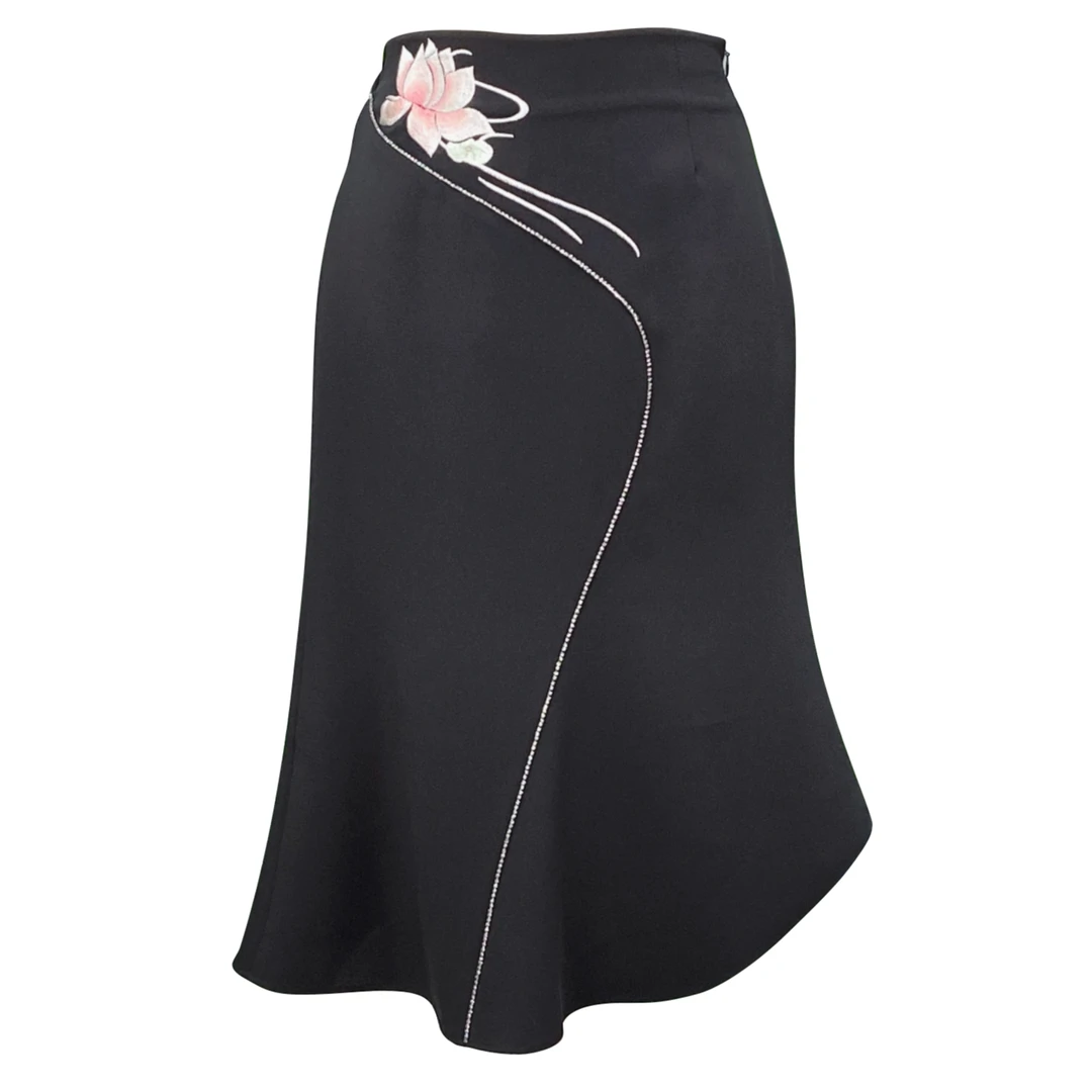 hcgn/浒城古娘夏季新款中式刺绣优雅长款女士逸莲半裙BMT19575