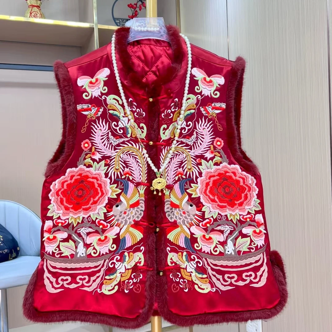 【中国年】中式国风加厚马夹国潮加绒绣花刺绣套装民族风拜年服