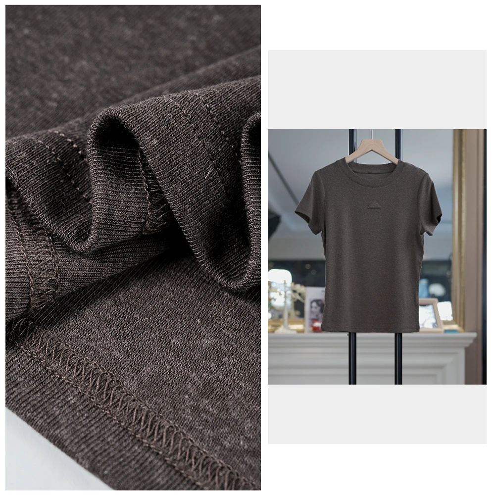 倒三角 | 亚麻+莱赛尔  高级感百搭圆领纯色正肩短袖770697