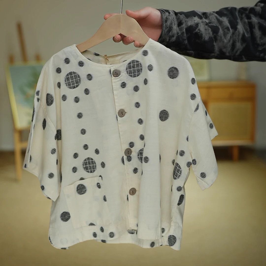 043366【叁】韩系休闲提花波点衬衫