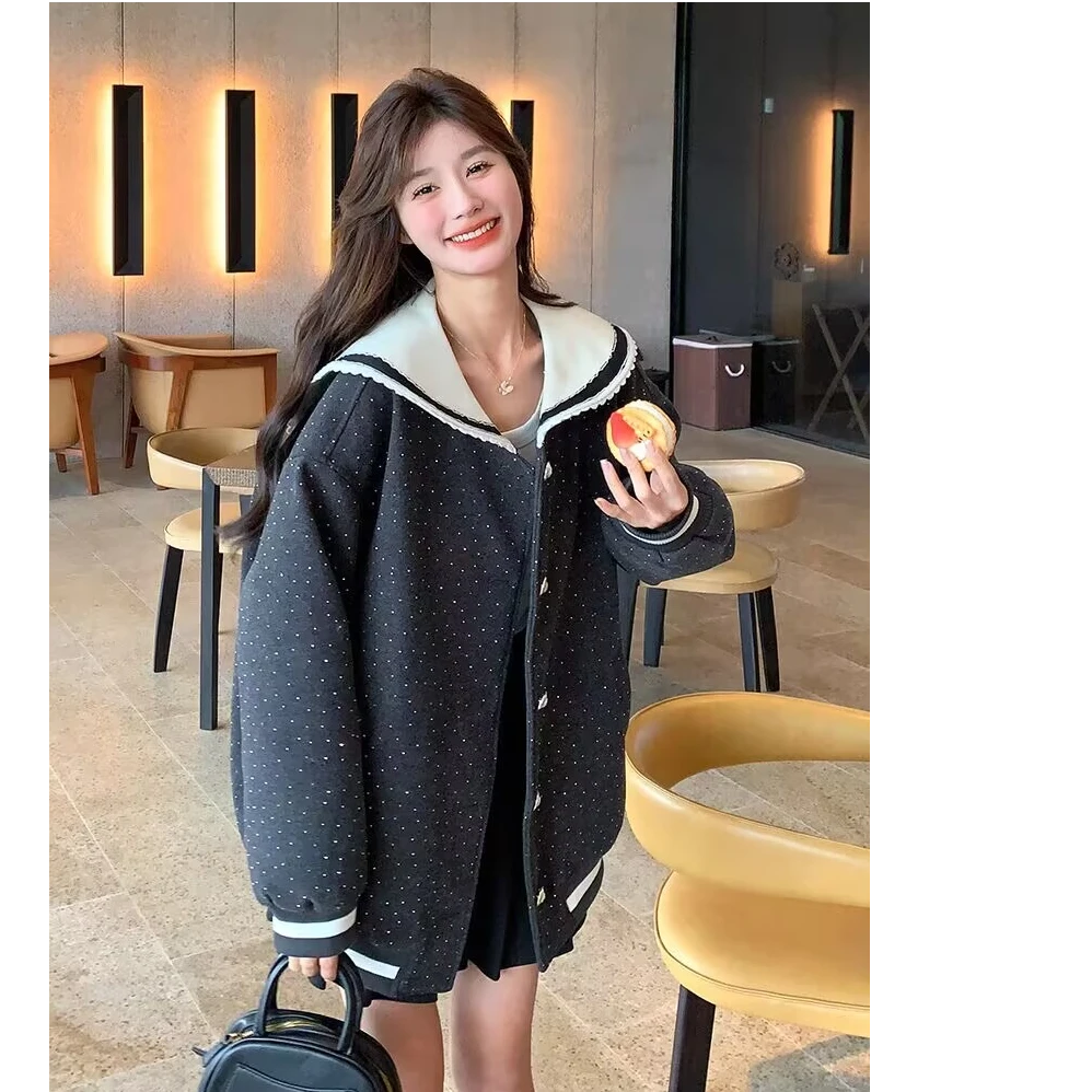 海军领棒球服外套女2025春秋新款学院风韩版宽松减龄小个子上衣潮