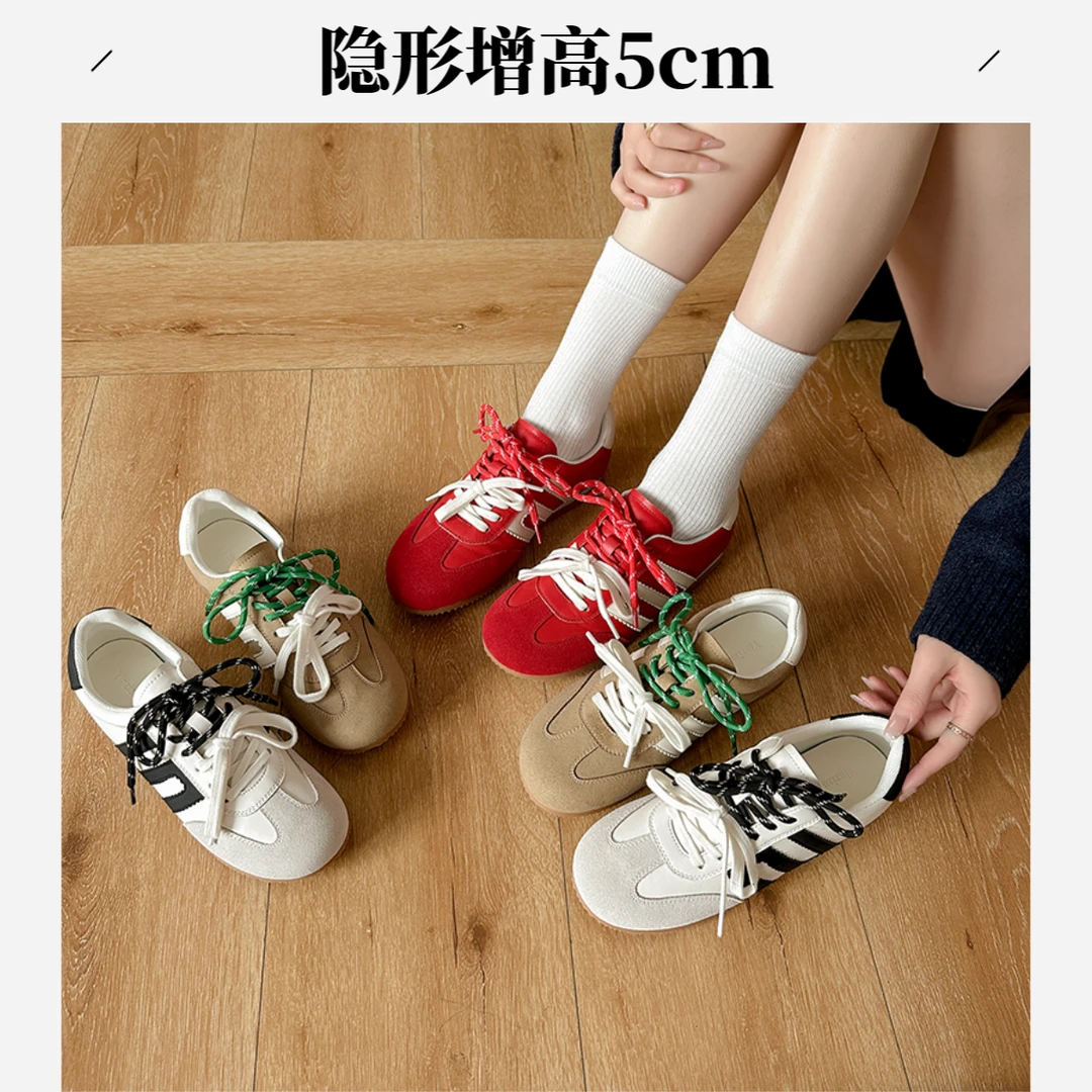 5cm内增高红色德训鞋女2025春季新款复古休闲板鞋运动厚底阿甘鞋