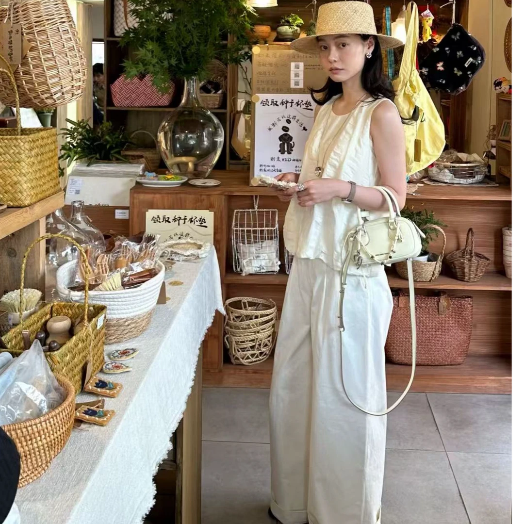 2025夏季新款时尚套装打底背心上衣气质显瘦宽松洋气休闲长裤套装