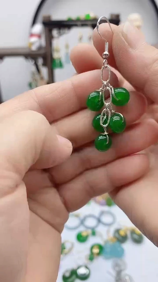 银S925镶嵌翡翠耳饰翡翠612