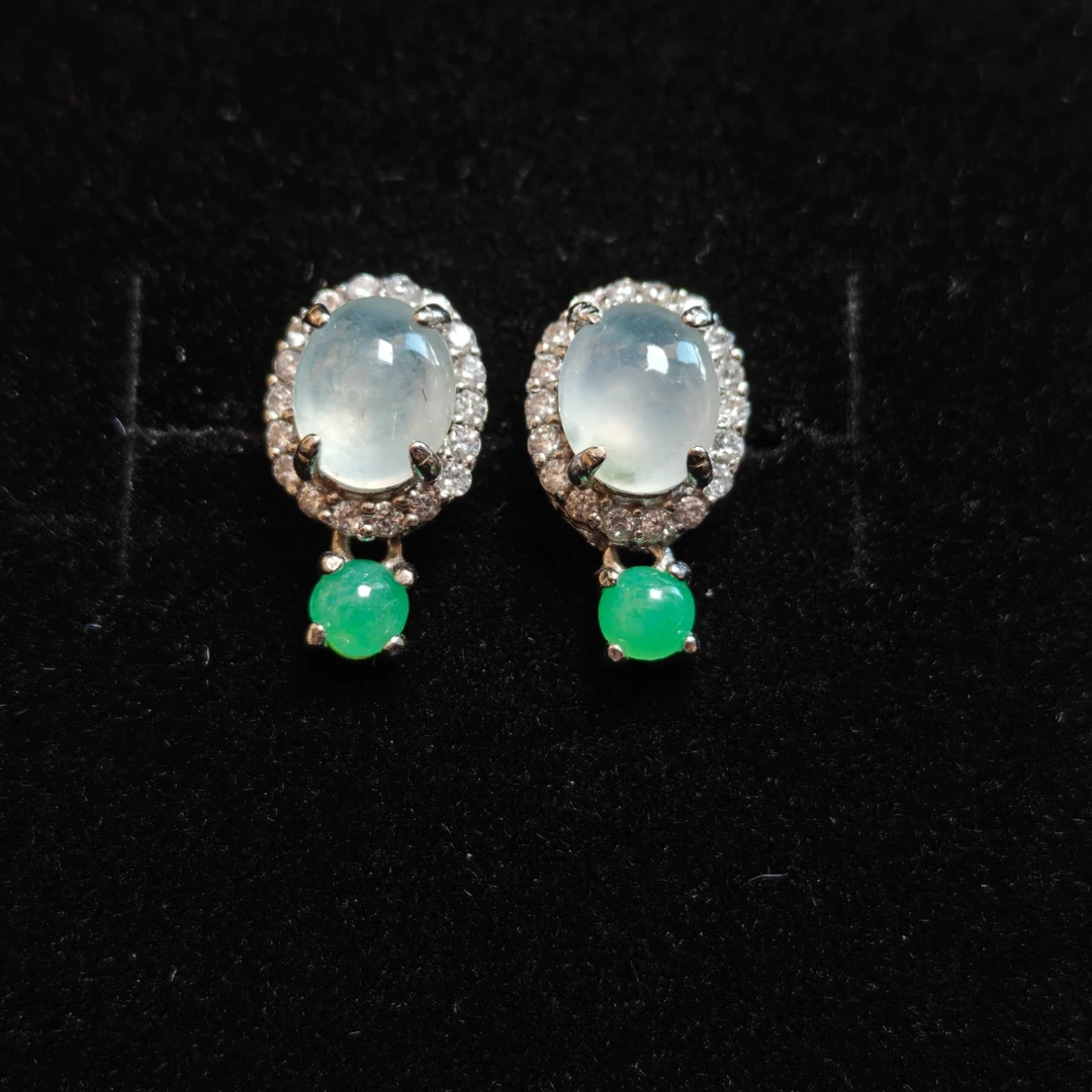 时尚百搭简约经典豪华精美气质款天然缅甸翡翠耳钉 尺寸13*7.6