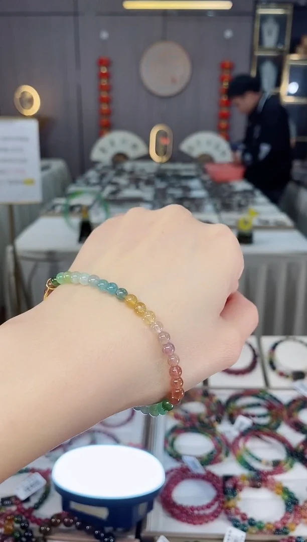 未镶嵌老矿碧玺色标彩虹单圈手串4mm+碧玺dan多样性发货一条