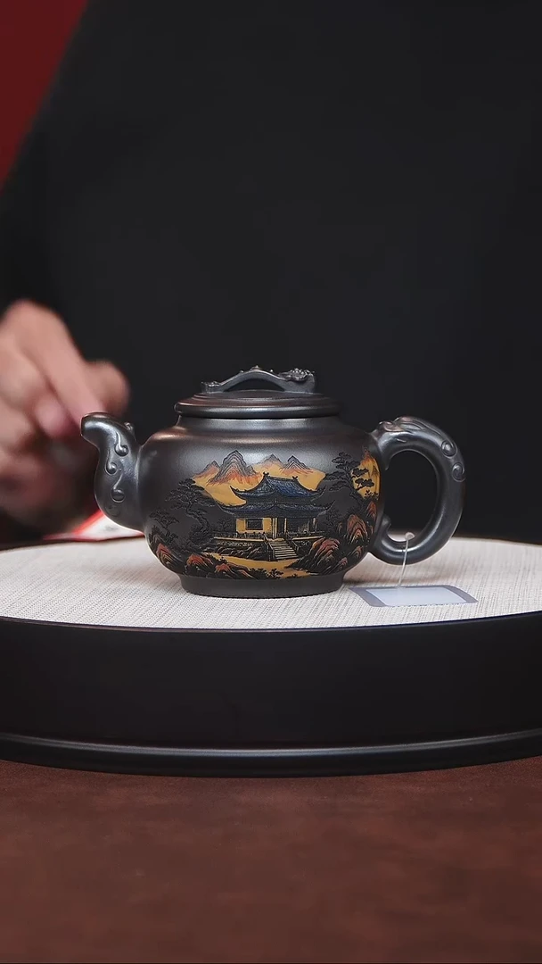 茶杯紫砂宜兴紫砂 彩绘如意壶 石黄 范传梅 260cc