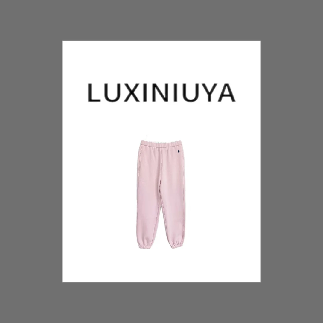 【LUXINIUYA】拉芙卫裤  显瘦百搭刺绣抽绳加绒束腿卫裤#CX2210