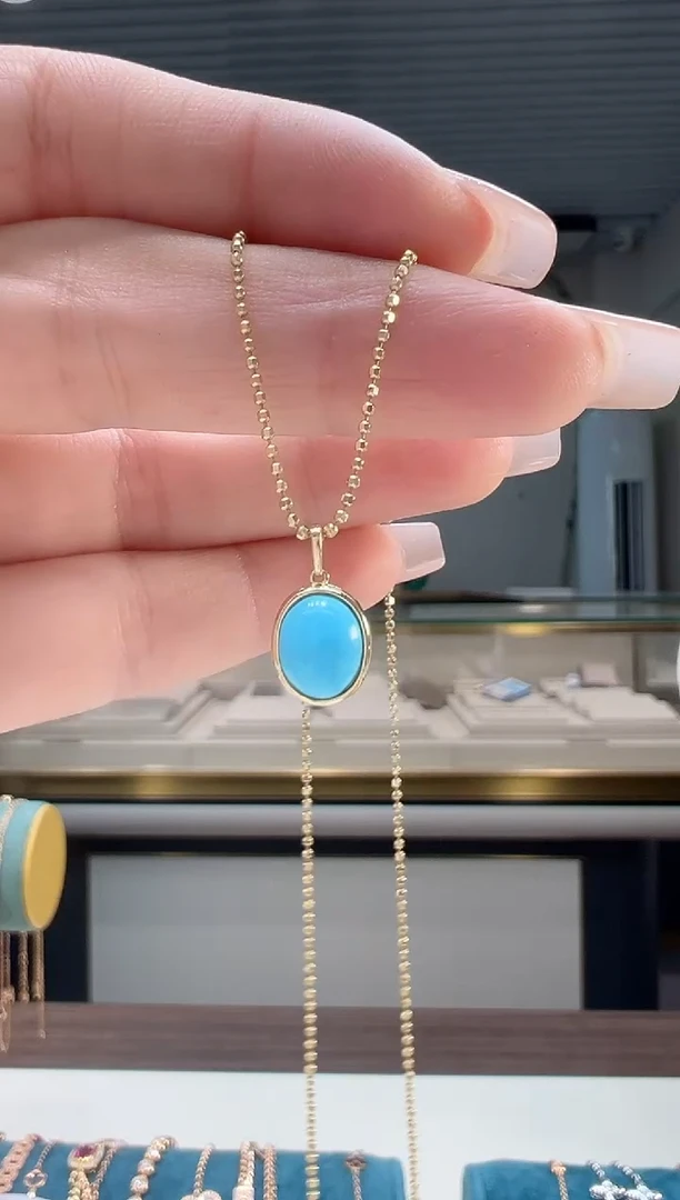 【闪购商品】绿松石吊坠(不含链)18K金镶嵌绿松石锁骨吊坠K黄