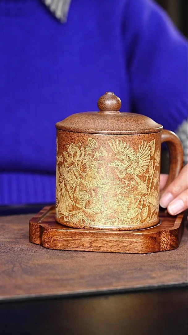 茶杯紫砂好运莲莲盖杯