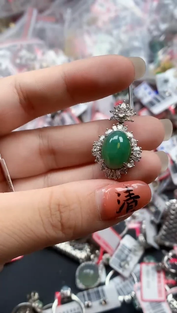 银S925镶嵌戒指翡翠天然A货缅甸翡翠