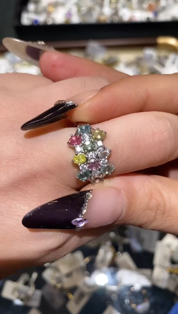 银S925镶嵌戒指碧玺楚楚珠宝中古甄选不退换