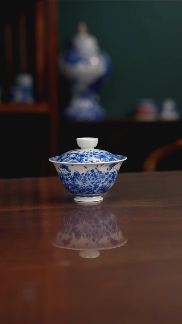 晓月柴窑 蝶恋花盖碗
