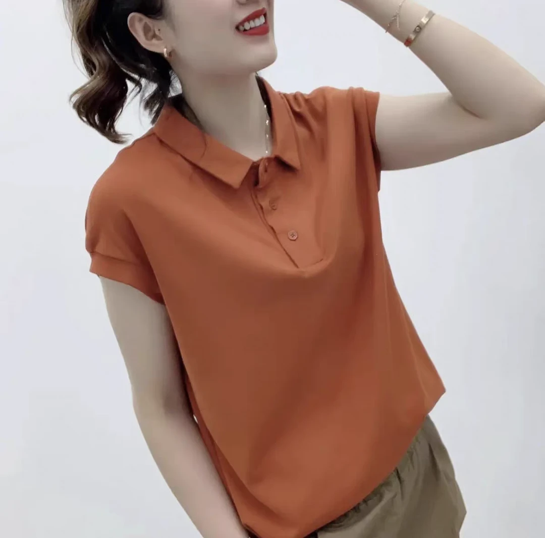 夏季新款气质百搭宽松显瘦纯色翻领POLO衫