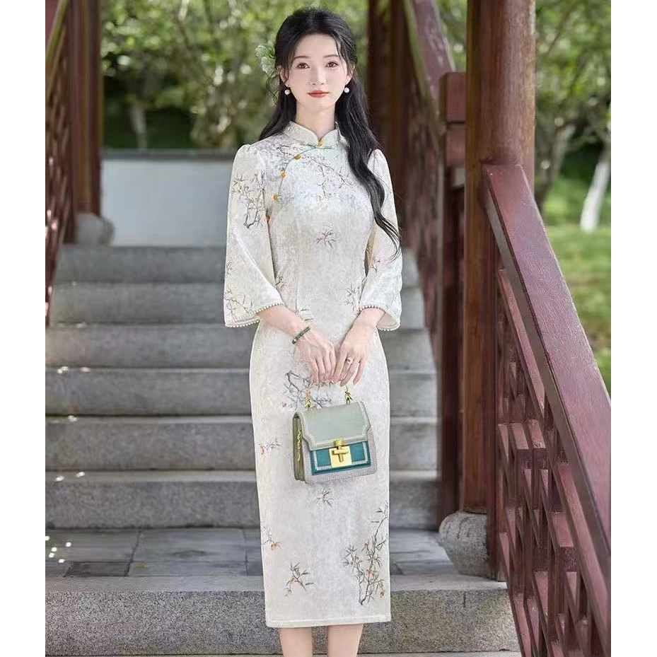 江南春【柿柿如意】衣长116新中式文艺少女新款日常旗袍显瘦修身