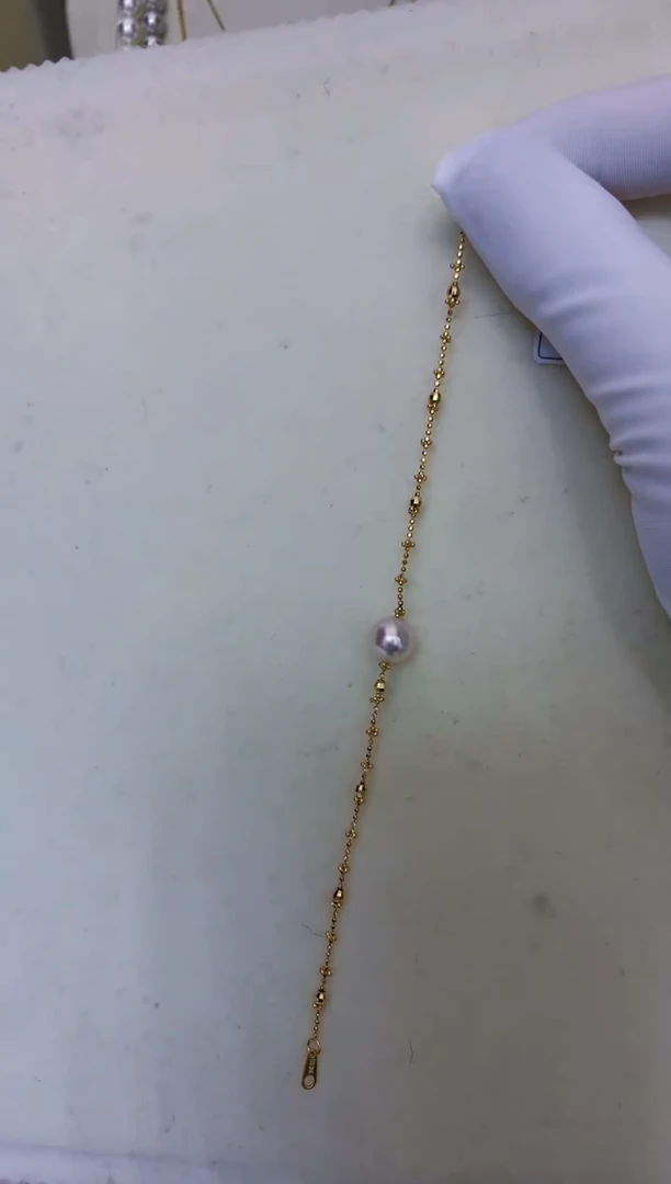 银S925镶嵌海水珍珠饰品金色蕾丝手链