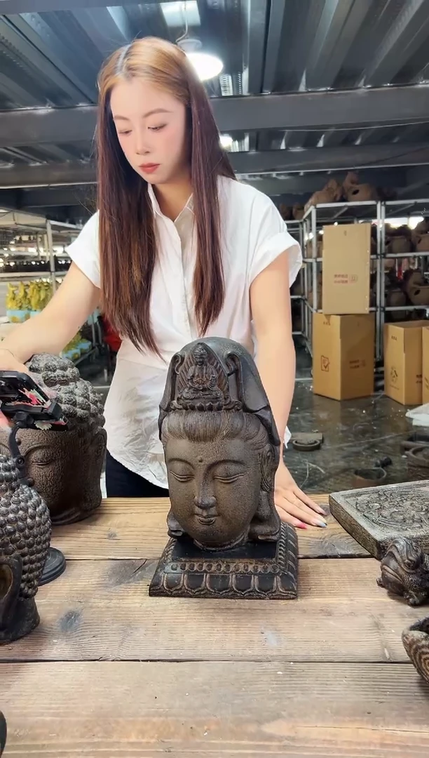 陶土【火山泥】观音佛头+莲花底座