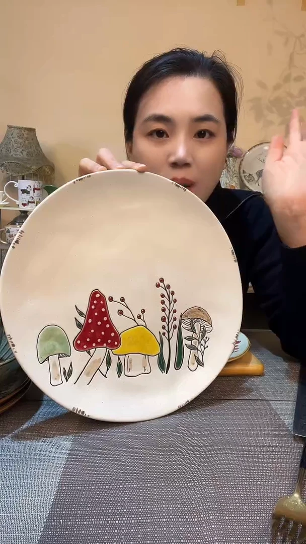 瓷片瑕疵款 11英寸蘑菇盘 介意勿拍