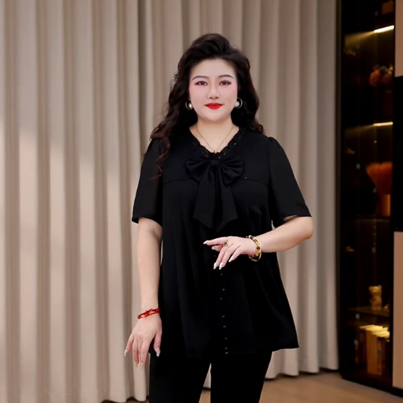 胖晶晶定制大码女装夏季新款减龄显瘦百搭气质优雅遮肉上衣ZB6996