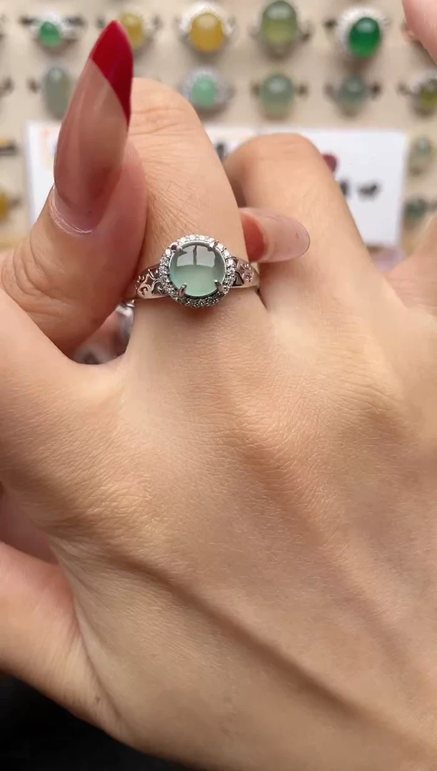 【闪购商品】翡翠戒指银S925镶嵌一物一证一礼盒