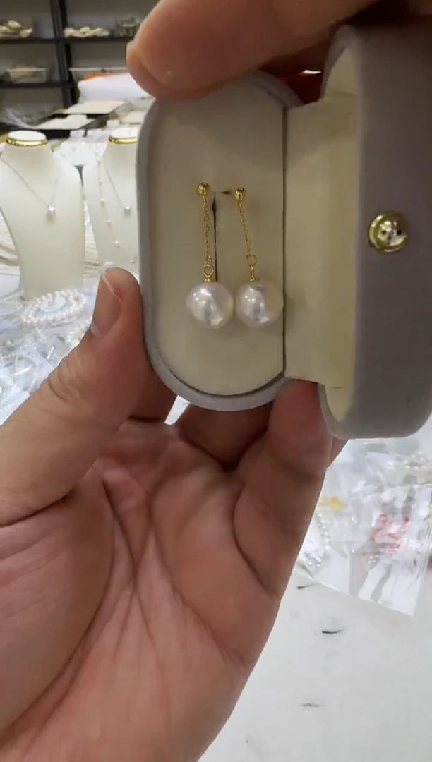 银S925镶嵌淡水珍珠耳饰10mm 大风吹