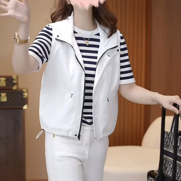 白色冲锋衣连帽马甲女2025夏季新款时尚坎肩百搭背心外穿宽松马夹