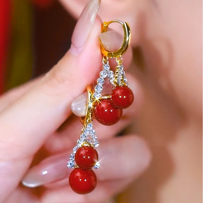 铜合金树脂耳饰 49【满堂红】新年红色耳环女礼物女人味耳坠喜庆