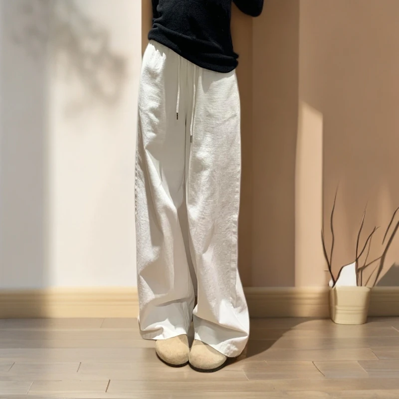 白色阔腿裤女春秋2025新款宽松直筒牛仔休闲小个子窄版拖地休闲裤