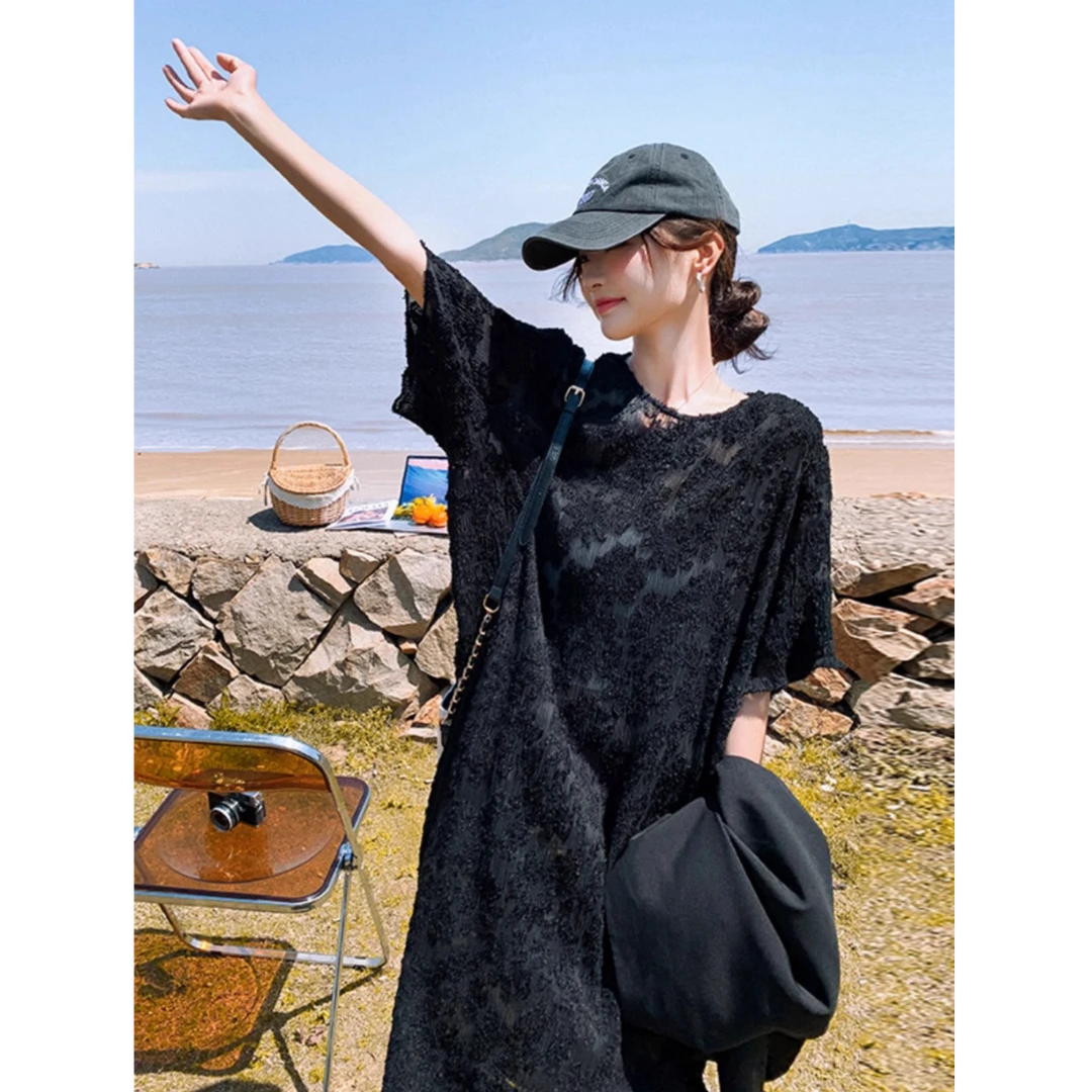 黑色马甲连衣裙套装女夏季2025新款气质高级感精致蕾丝长裙两件套