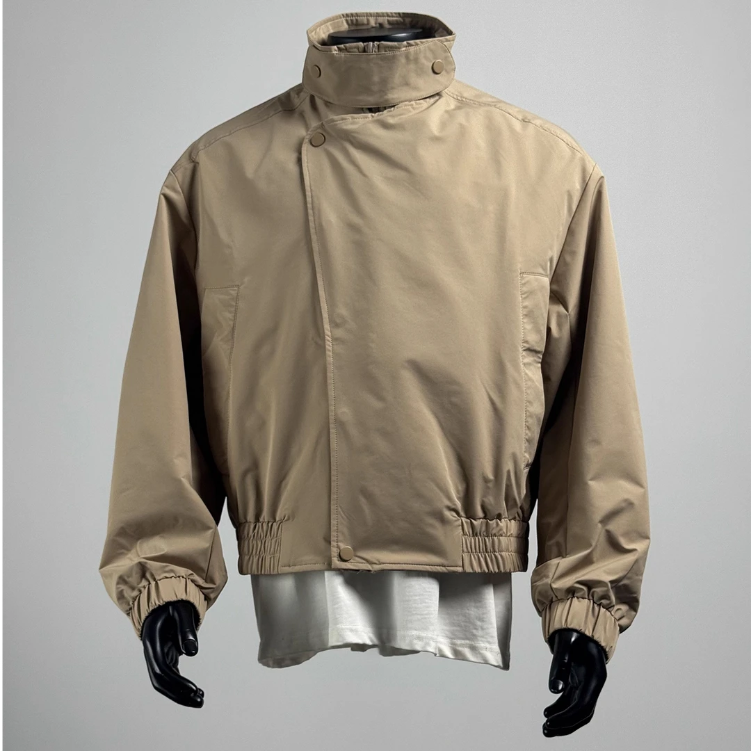 ohmmayby秋季设计感斜门襟立领夹克男美式纯色工装外套休闲宽松