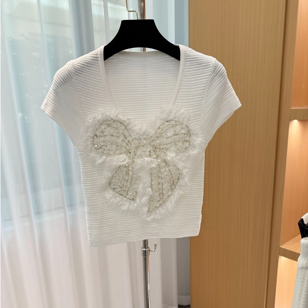 《猪猪出品》2025春夏上新白色蝴蝶针织衫580