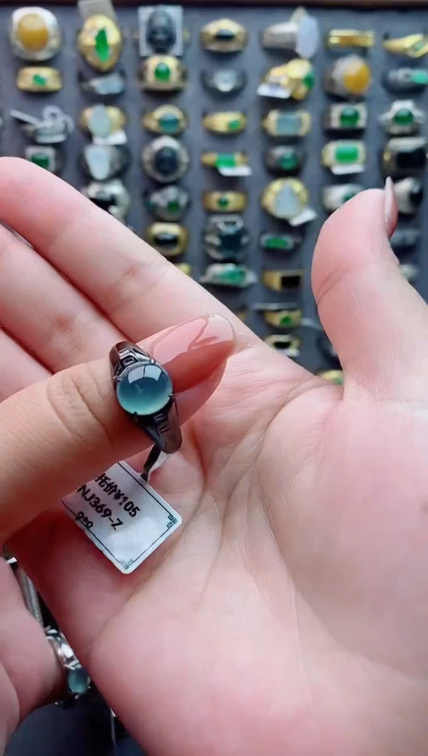 银S925镶嵌戒指翡翠天然翡翠男戒