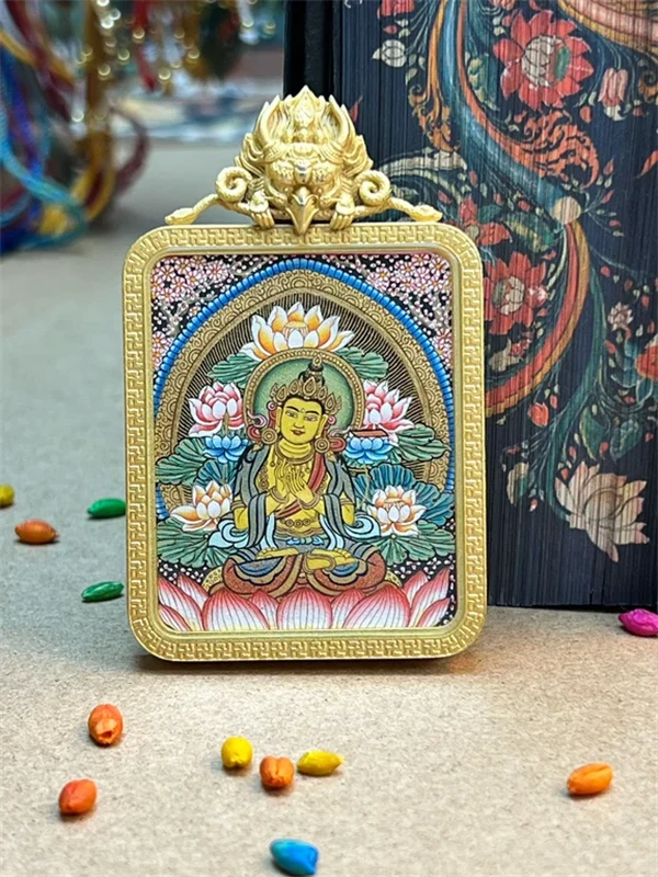 唐卡吊坠真品西藏纯手绘【文殊】高卡粗狂沙高工唐卡西藏热贡非遗