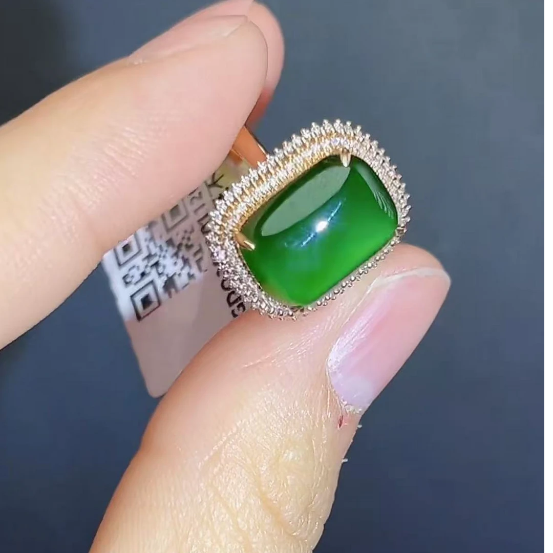 【一笙珠宝】宝石级和田玉酒瓶底猫眼戒指18k金镶嵌 YS22293