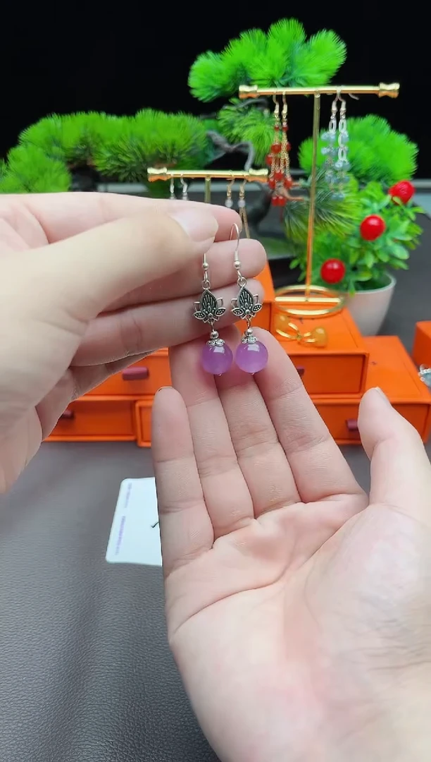 石英质玉（非洲翠）银S925镶嵌耳饰321