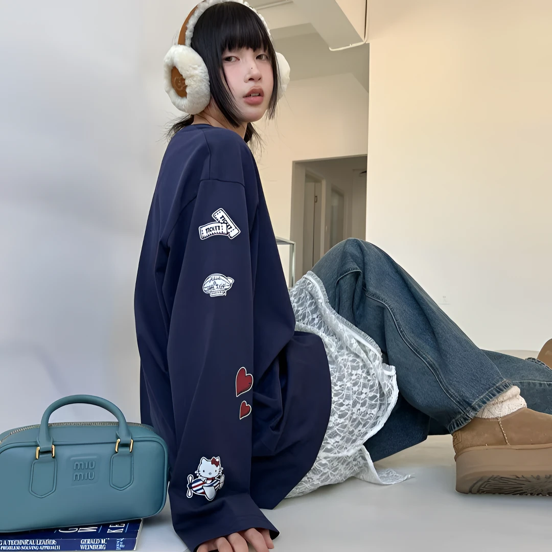 BLX--1203（深圳出品）25早春新款小众设计款Kitty刺绣上衣