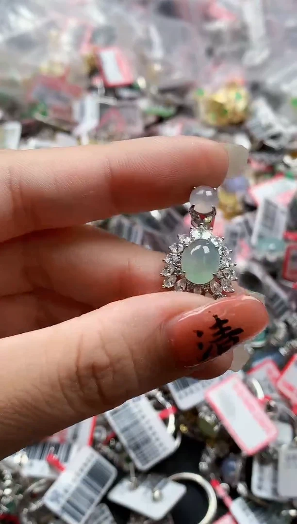 银S925镶嵌戒指翡翠天然A货缅甸翡翠