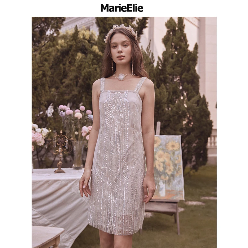 【宠粉专属】Marie Elie 钉珠亮片吊带裙仙女连衣裙EAB12M01320