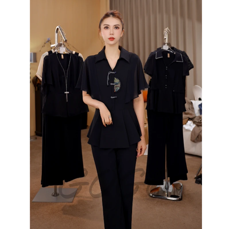 G6980新款2025夏季时尚修身显瘦百搭高贵气质新中式两件套装女