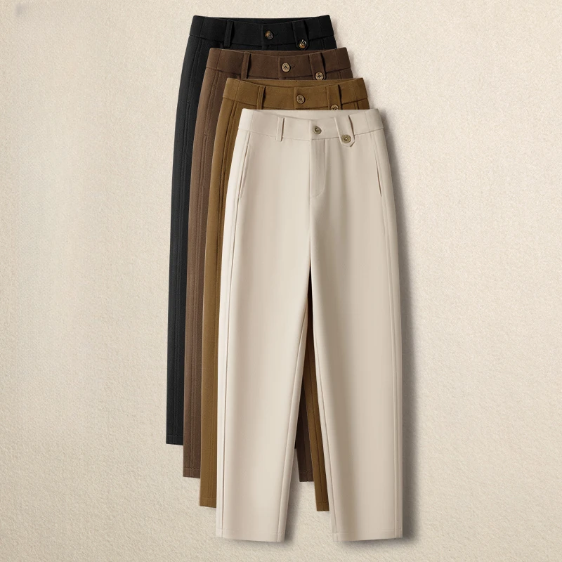 拉夏贝尔高腰显瘦裤女春哈伦裤女2025宽松小个子休闲九分烟管裤