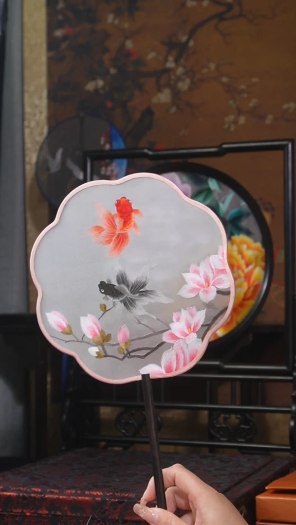 刺绣团扇 绣花双面非遗