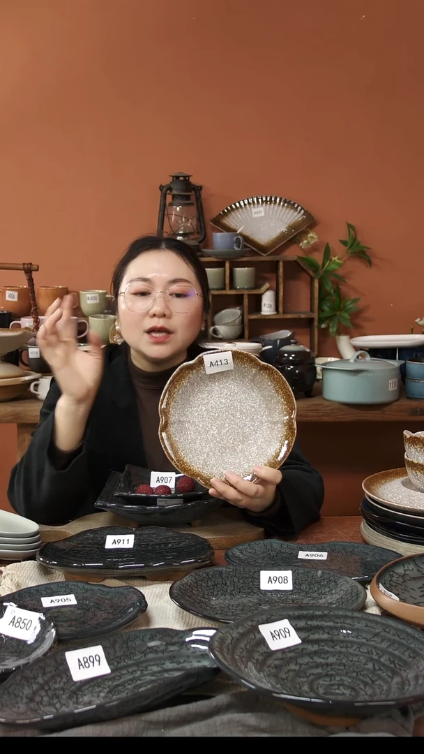 陶瓷A413 一只陶瓷粗陶花边深盘20*4可能微瑕